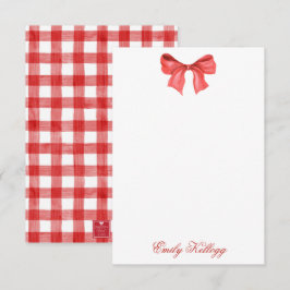 Wasserfarbe Rot & Weiß Gingham Bow Dankeskarte
