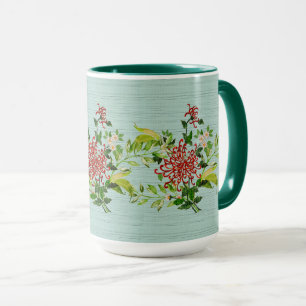 Wasserfarbe Rote Gerbera Daisy w/ Grüne Tasse