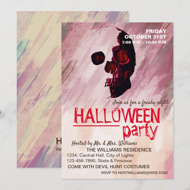 Wasserfarbe Rote gestrichene Halloween-Kunst Einladung (Vorne/Hinten)