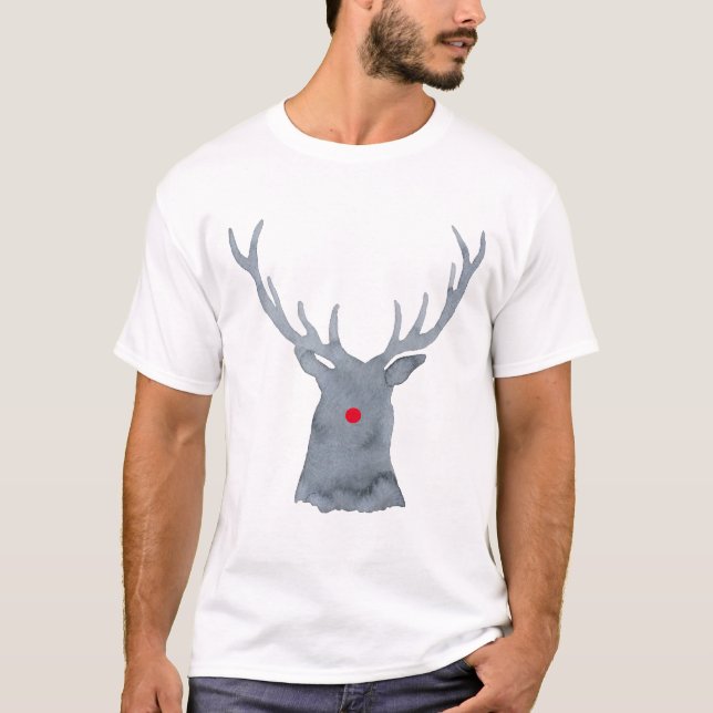 Wasserfarbe Rudolph Hirsche Silhouette Weihnachten T-Shirt (Vorderseite)