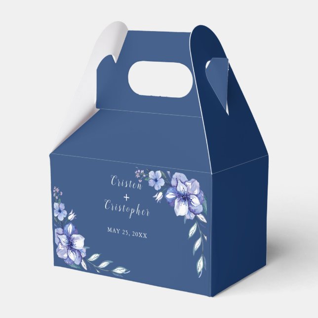 Wasserfarbe Rustikale Hochzeit von Blauer Flora Geschenkschachtel (Vorderseite)
