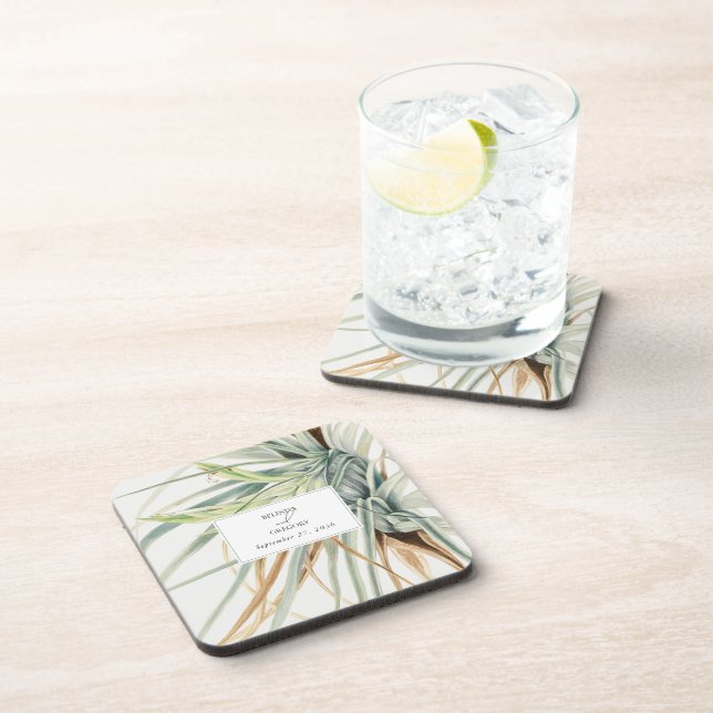 Wasserfarbe Rustikale, neutrale Boho Botanische Ho Getränkeuntersetzer (Rechte Seite)