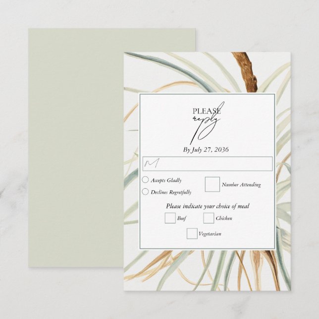 Wasserfarbe Rustikale, neutrale Boho Botanische Ho RSVP Karte (Vorne/Hinten)