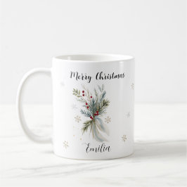 Wasserfarbe Rustikale Pine Floral Frohe Weihnachts Kaffeetasse