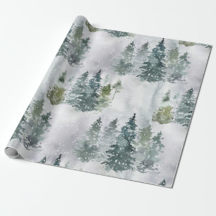 Wasserfarbe Rustikale Pinienwälder Winter Geschenkpapier