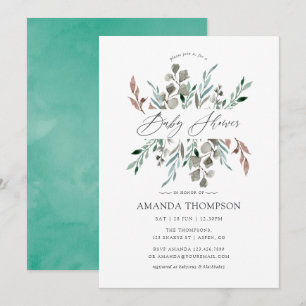 Wasserfarbe Rustikale Vegetation Winter Baby Dusch Einladung