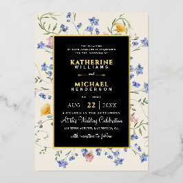 Wasserfarbe Rustikale Wildblumen Wiese Hochzeit Folieneinladung