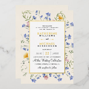 Wasserfarbe Rustikale Wildblumen Wiese Hochzeit Folieneinladung