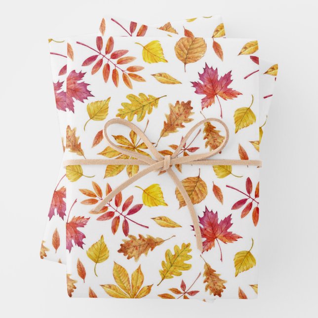 Wasserfarbe Rustikaler Herbst Blättermuster Geschenkpapier Set (Beispiel)