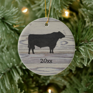 Wasserfarbe Rustikales Holz Angus Bull Keramik Ornament
