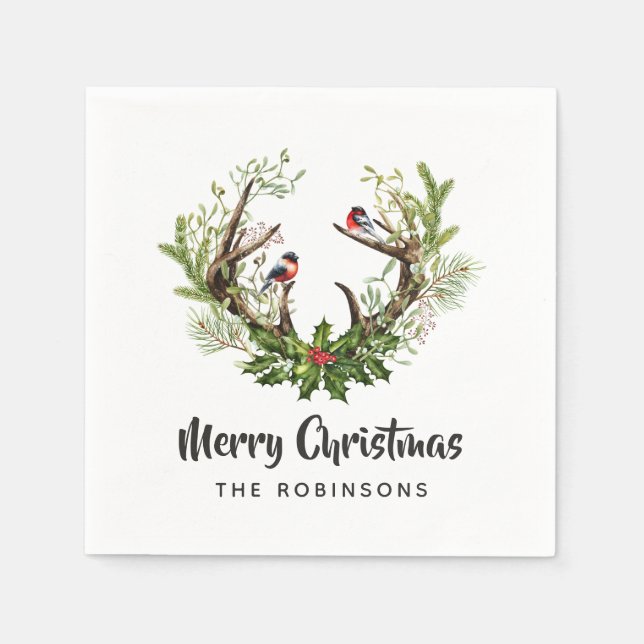 Wasserfarbe Rustikales Rentier Weihnachtsfest Part Serviette (Vorderseite)