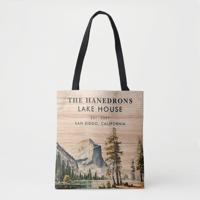 Wasserfarbe Rustikales Seehaus Thema Familie Tasche (Vorderseite)