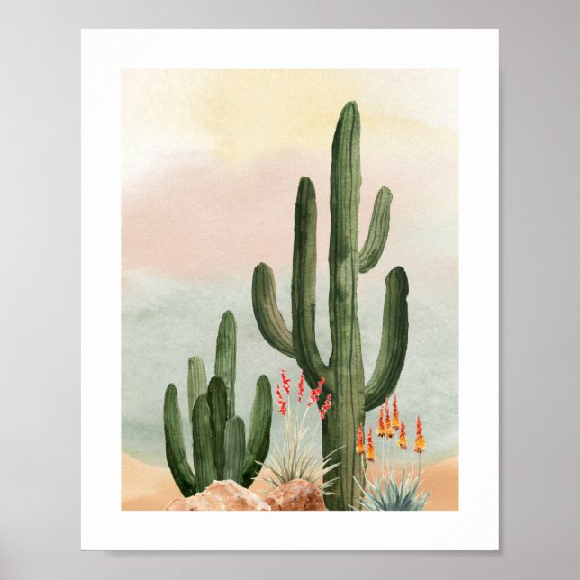 Wasserfarbe Saguaro Cactus Kinderzimmer Poster (Vorne)