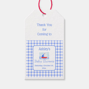 Wasserfarbe Sailboat Blue Karo Babydusche Geschenkanhänger