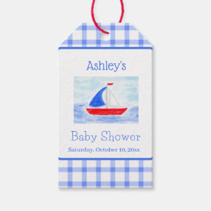 Wasserfarbe Sailboat Blue Karo Babydusche Geschenkanhänger