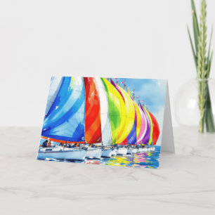 Wasserfarbe Sailboat Regatta Denken Sie an Sie Karte