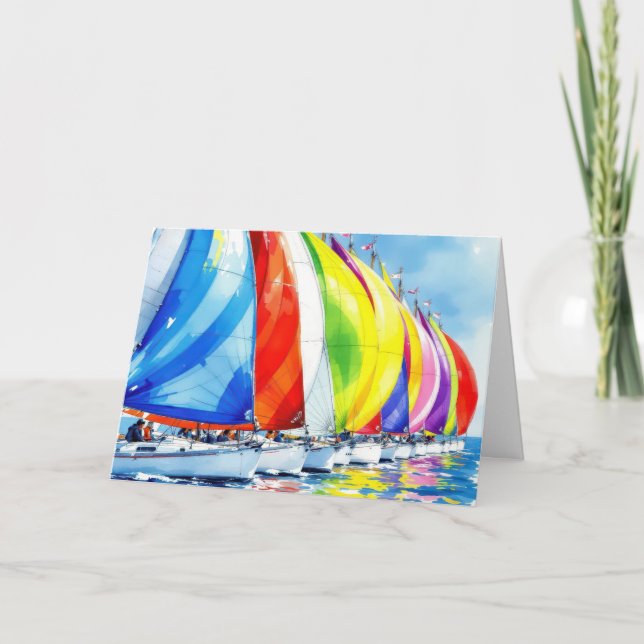 Wasserfarbe Sailboat Regatta Denken Sie an Sie Karte (Vorderseite)