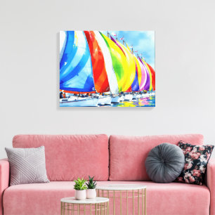 Wasserfarbe Sailboat Regatta Leinwanddruck
