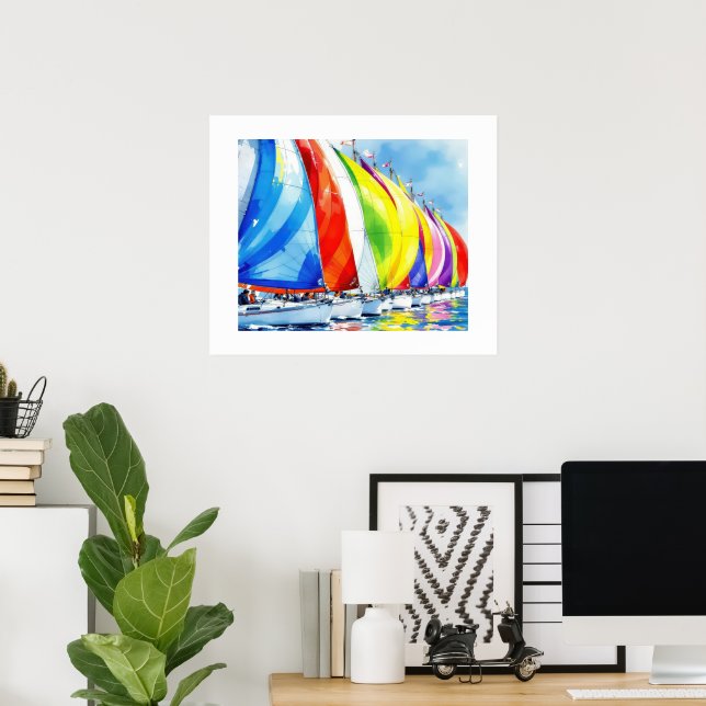 Wasserfarbe Sailboat Regatta Poster (Heimbüro)