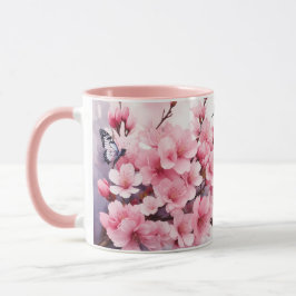 Wasserfarbe Sakura Kirsche Blossom Schmetterlinge  Tasse