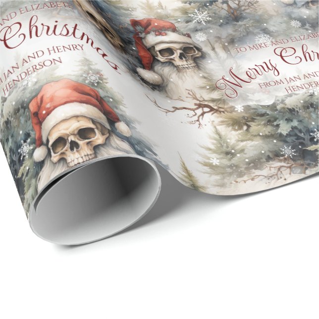 Wasserfarbe Santa Skulls Gotische Weihnachten Geschenkpapier (Rolleneckpunkt)