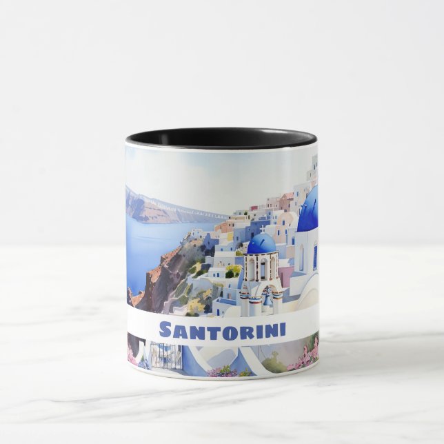 Wasserfarbe Santorini Oia Tasse (Zentrum)