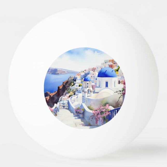 Wasserfarbe Santorini Oia Tischtennisball (Vorderseite)