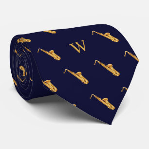 Wasserfarbe Saxophon Jazz Musik Mit Monogramm Blau Krawatte