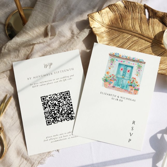 Wasserfarbe Sayulita Mexiko | QR Code Wedding RSVP Karte (Von Creator hochgeladen)