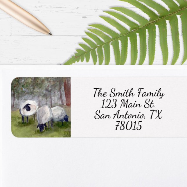 Wasserfarbe-Schaf-Rücksendeadresse (Pretty return address stickers with sheep painting by artist D. Carrasco)