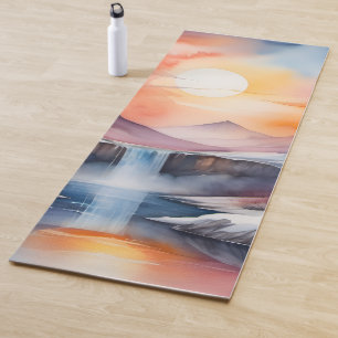 Wasserfarbe schneebedeckte Berge bei Sonnenunterga Yogamatte