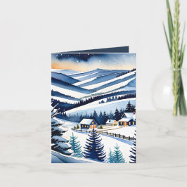 Wasserfarbe Schneeberg Dorf Landschaft Feiertagskarte