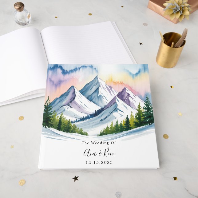 Wasserfarbe Schneeberg Landschaft Hochzeit Gästebuch (Vorderseite offen)