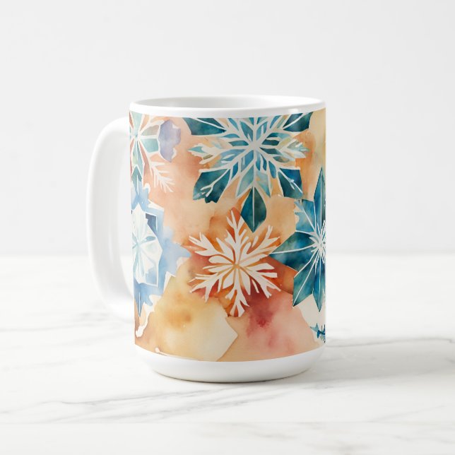 Wasserfarbe Schneeflocken Weihnachten Tasse (Vorderseite Links)
