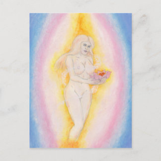 Wasserfarbe Schöne Göttin mit Lotus-Blume Postkarte