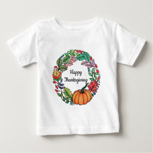 Wasserfarbe Schöner Kürbiskranz mit Blätter Baby T-shirt