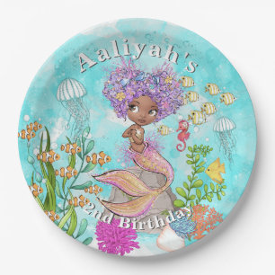 Wasserfarbe Schönes Brown Kleine Meerjungfrau Gebu Pappteller