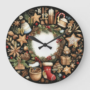 Wasserfarbe Schwarz Rustikale Weihnachtsmotive Url Große Wanduhr