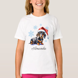 Wasserfarbe Schwarz & Tan Dackel Weihnachtshund T-Shirt