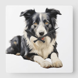 WASSERFARBE SCHWARZ UND WEISS GRENZGRENZHUND QUADRATISCHE WANDUHR