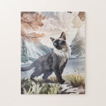 Wasserfarbe Schwarz und Weiße Flusskatze in der Na