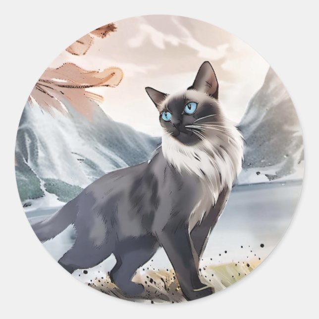 Wasserfarbe Schwarz und Weiße Flusskatze in der Na Runder Aufkleber (Vorderseite)