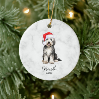 Wasserfarbe Schwarz/Weiß Bernedoodle/Goldendoodle Keramik Ornament
