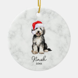 Wasserfarbe Schwarz/Weiß Bernedoodle/Goldendoodle Keramik Ornament