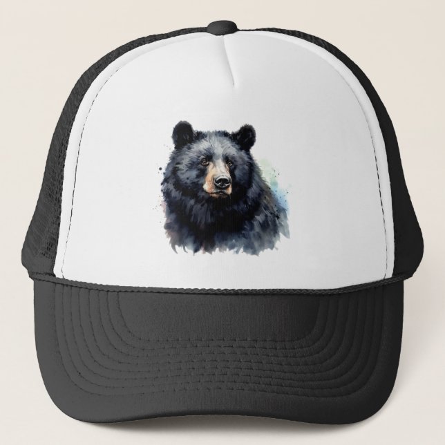 Wasserfarbe Schwarzer Bär Natur Truckerkappe (Vorderseite)