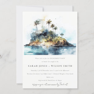 Wasserfarbe Seascape Palm Tree Island Verlobung Einladung