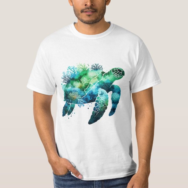 Wasserfarbe Seashell Turtle T-Shirt (Vorderseite)