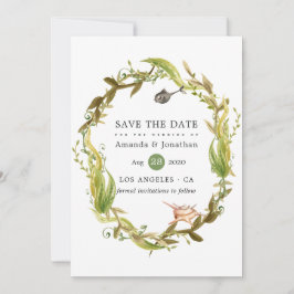 Wasserfarbe Seealgen Strand Hochzeit Save The Date