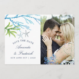 Wasserfarbe Seealgen Strand Hochzeit Save the Date