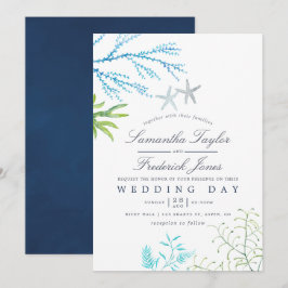 Wasserfarbe Seetang Strand Hochzeitsempfang Einladung